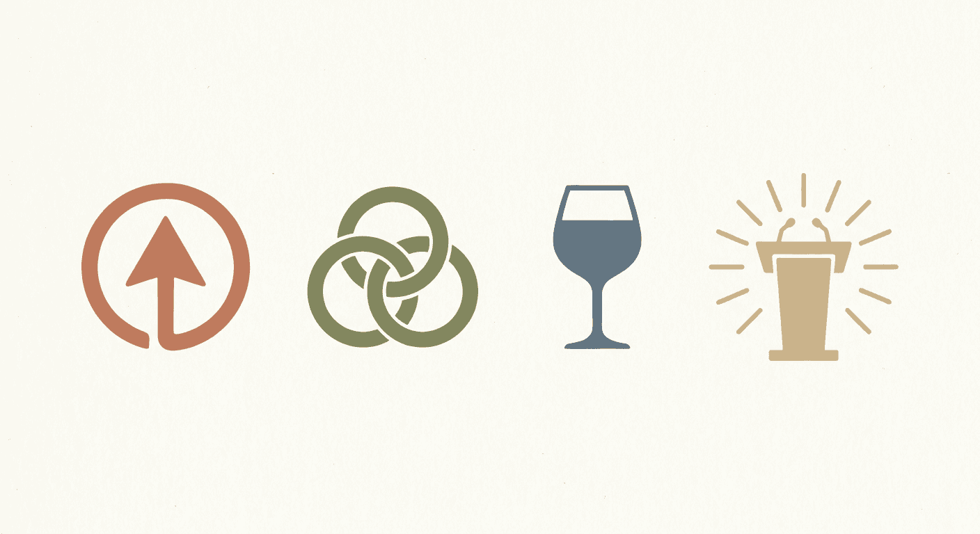 Four corporate travel formats shown as abstract emblems